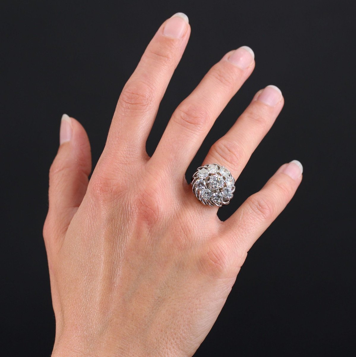 Bague Marguerite De Diamants Sur Fils d'Or-photo-2