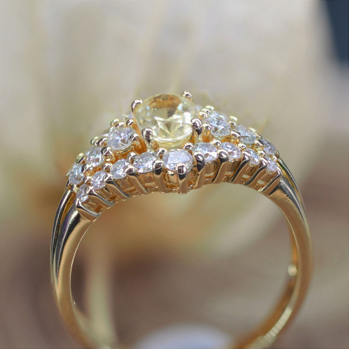 Bague Saphir Jaune Et Diamants Or Jaune-photo-6