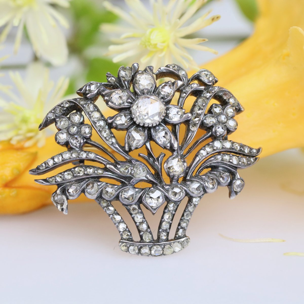 Broche Ancienne Bouquet De Diamants-photo-3