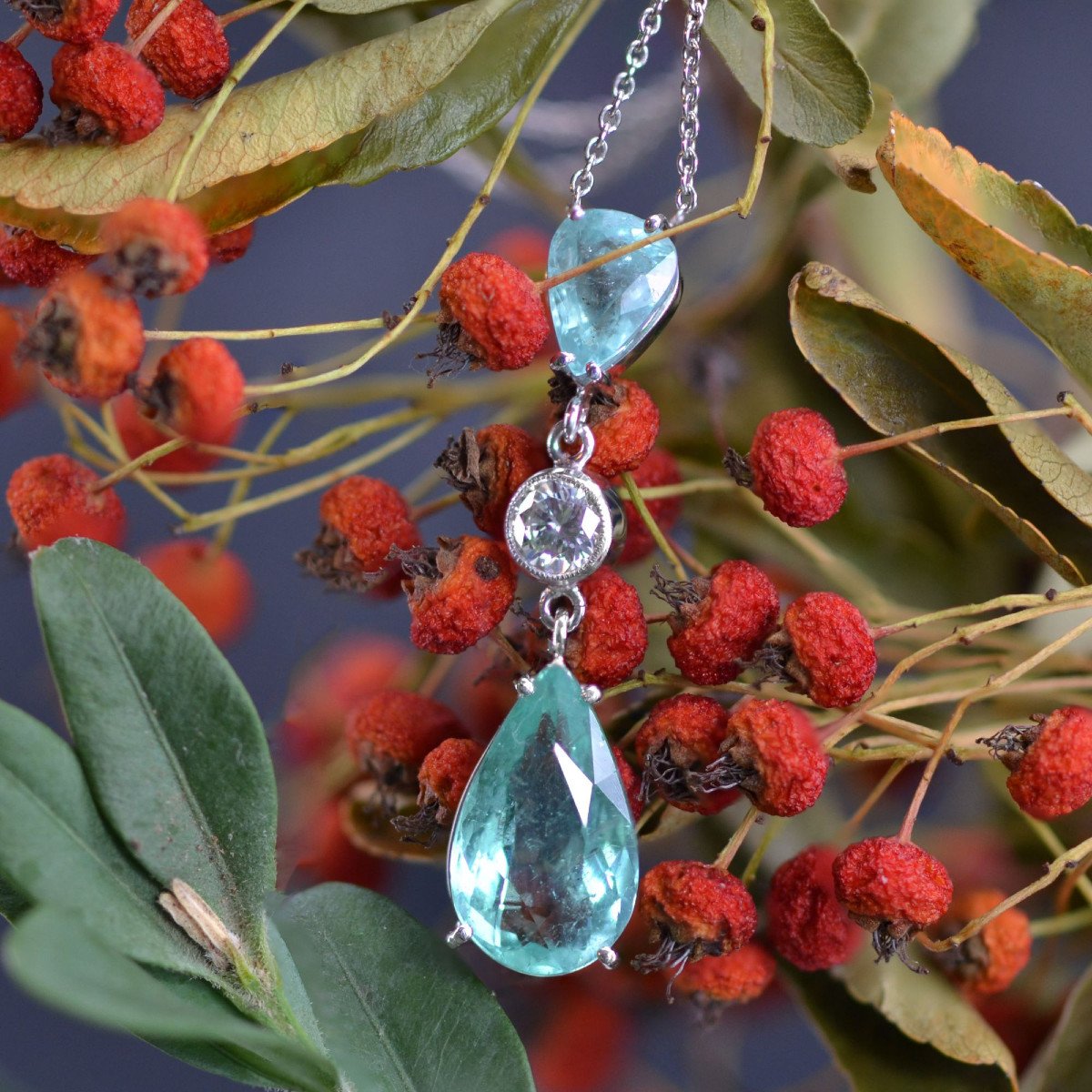 Pendentif Tourmalines Paraiba Et Diamant-photo-4