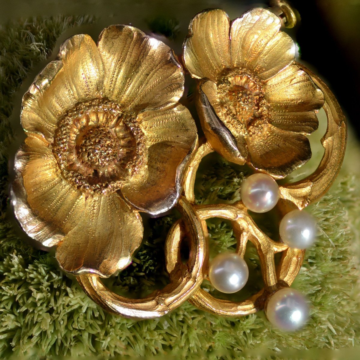 Broche ancienne Art nouveau fleurs et perles fines Gaston Laffite-photo-4
