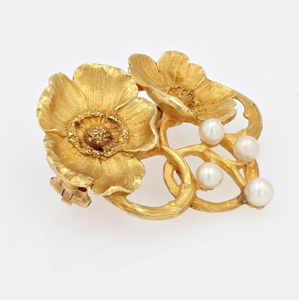 Broche ancienne Art nouveau fleurs et perles fines Gaston Laffite-photo-6