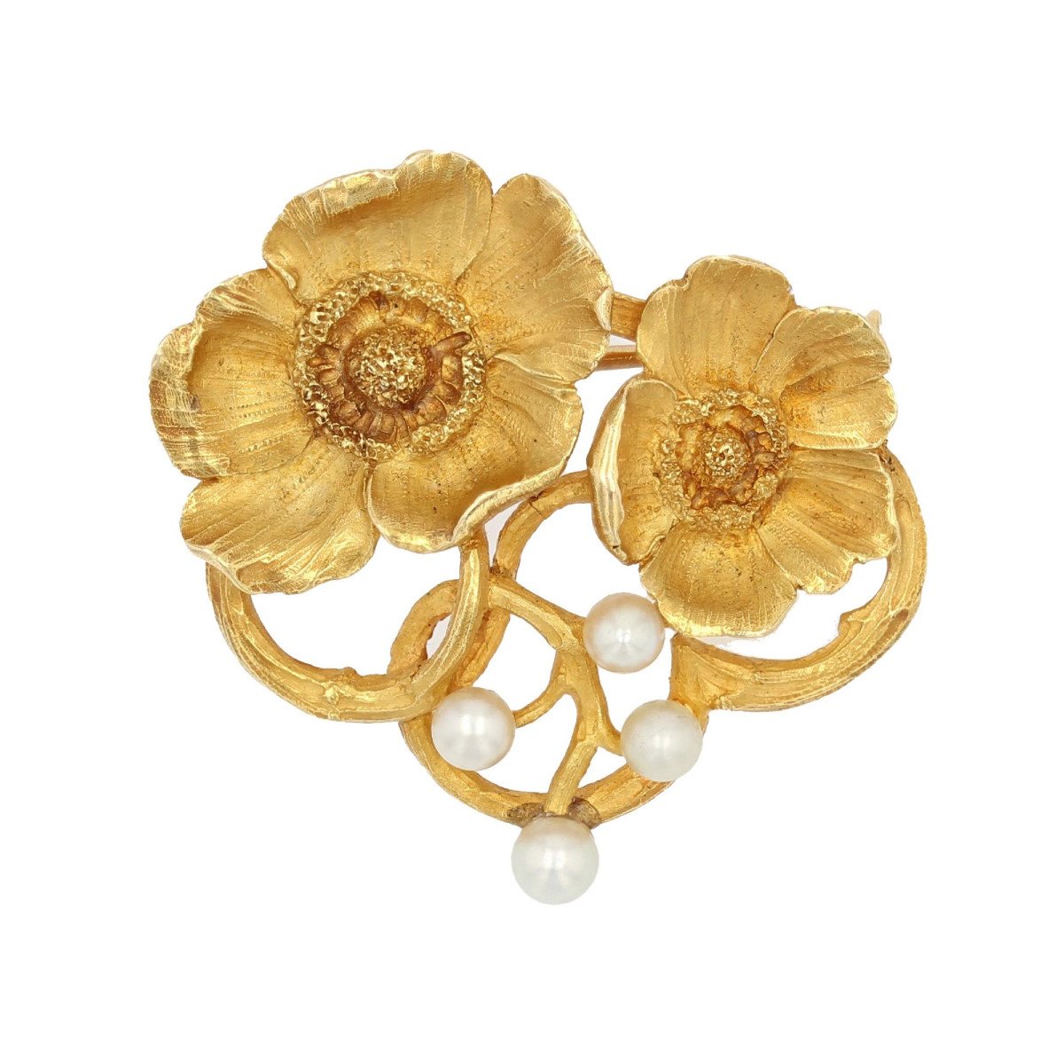 Broche ancienne Art nouveau fleurs et perles fines Gaston Laffite