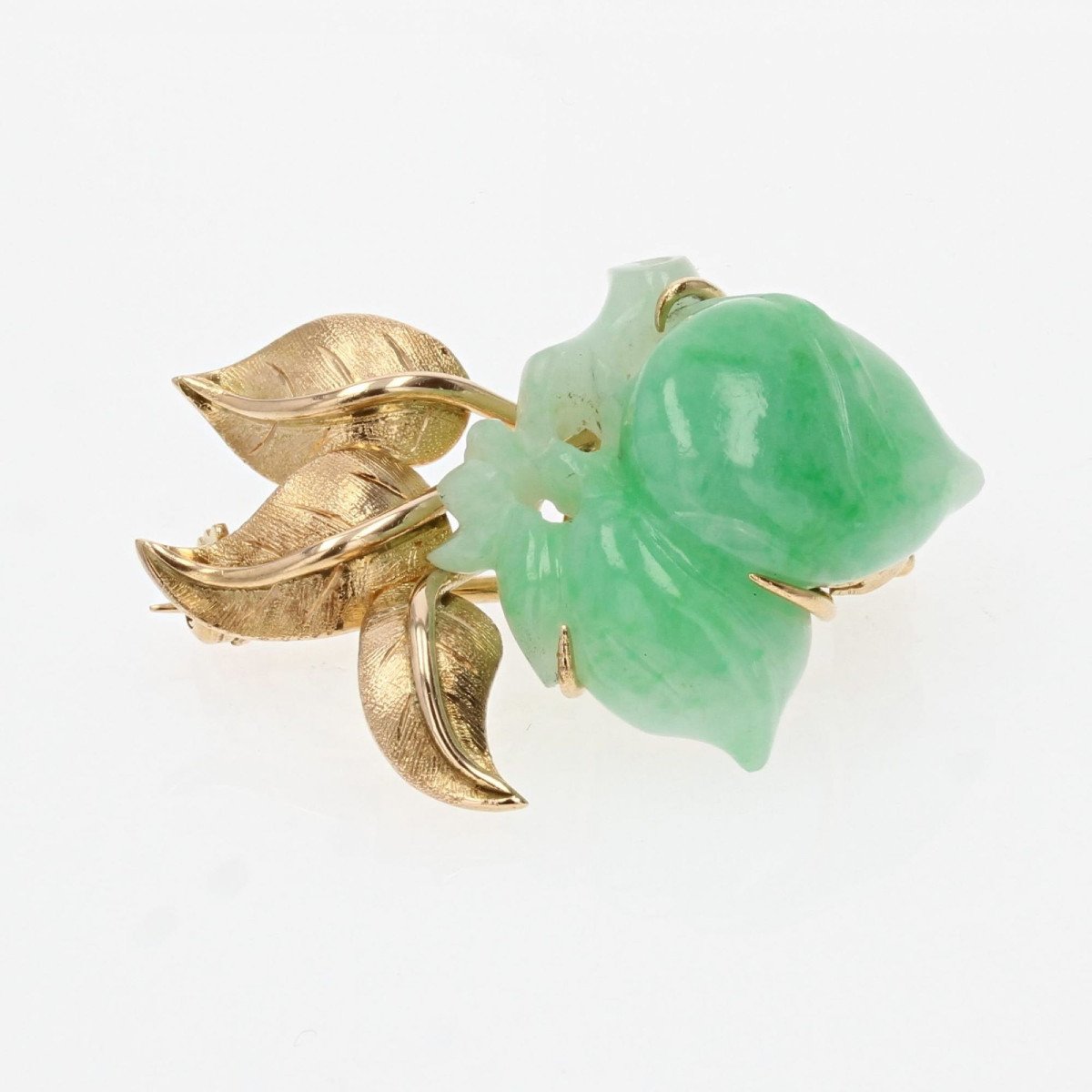 Vintage Jade And Gold Brooch-photo-3