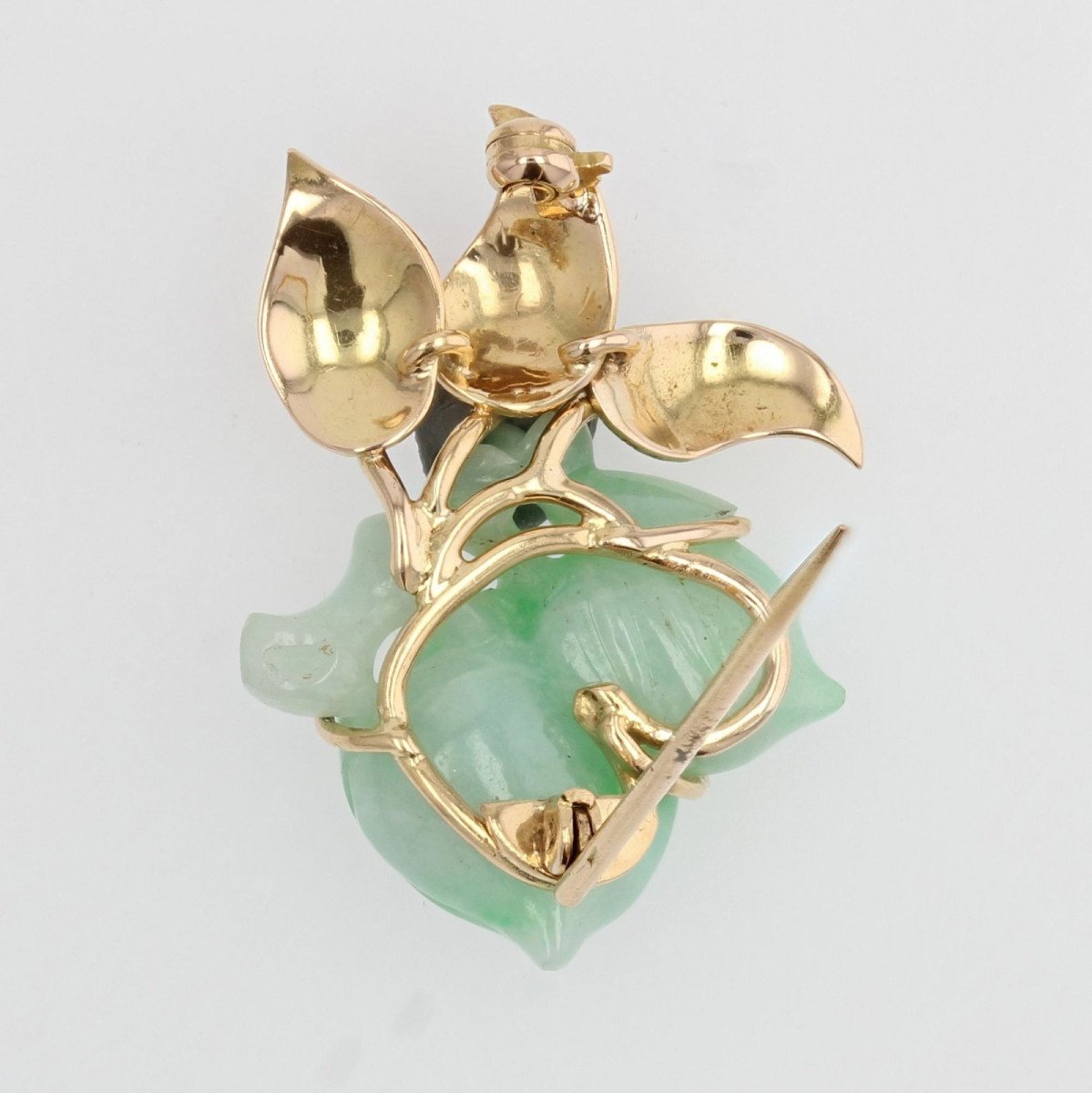 Vintage Jade And Gold Brooch-photo-4