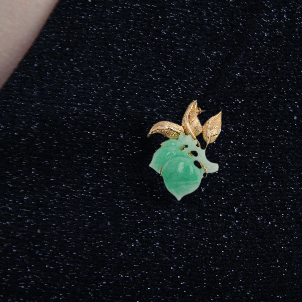 Vintage Jade And Gold Brooch-photo-5
