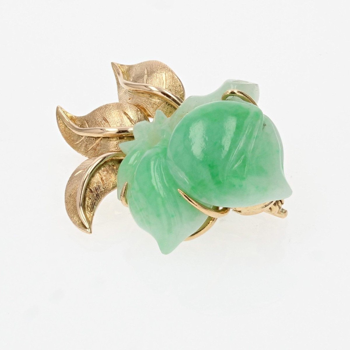 Vintage Jade And Gold Brooch-photo-6