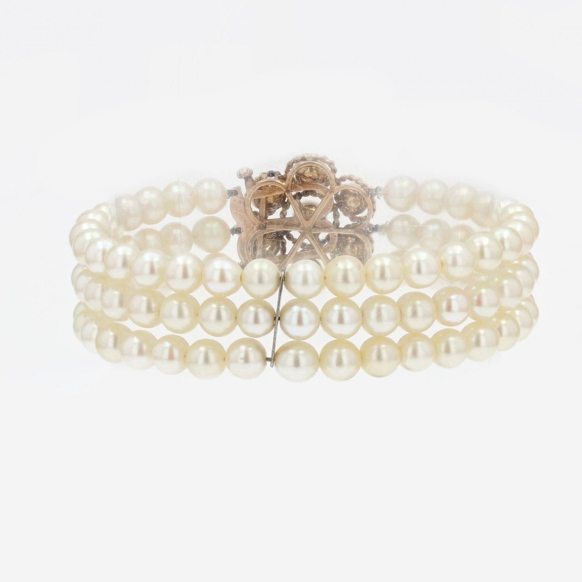 3 Row Pearl Bracelet And Flower Clasp-photo-5