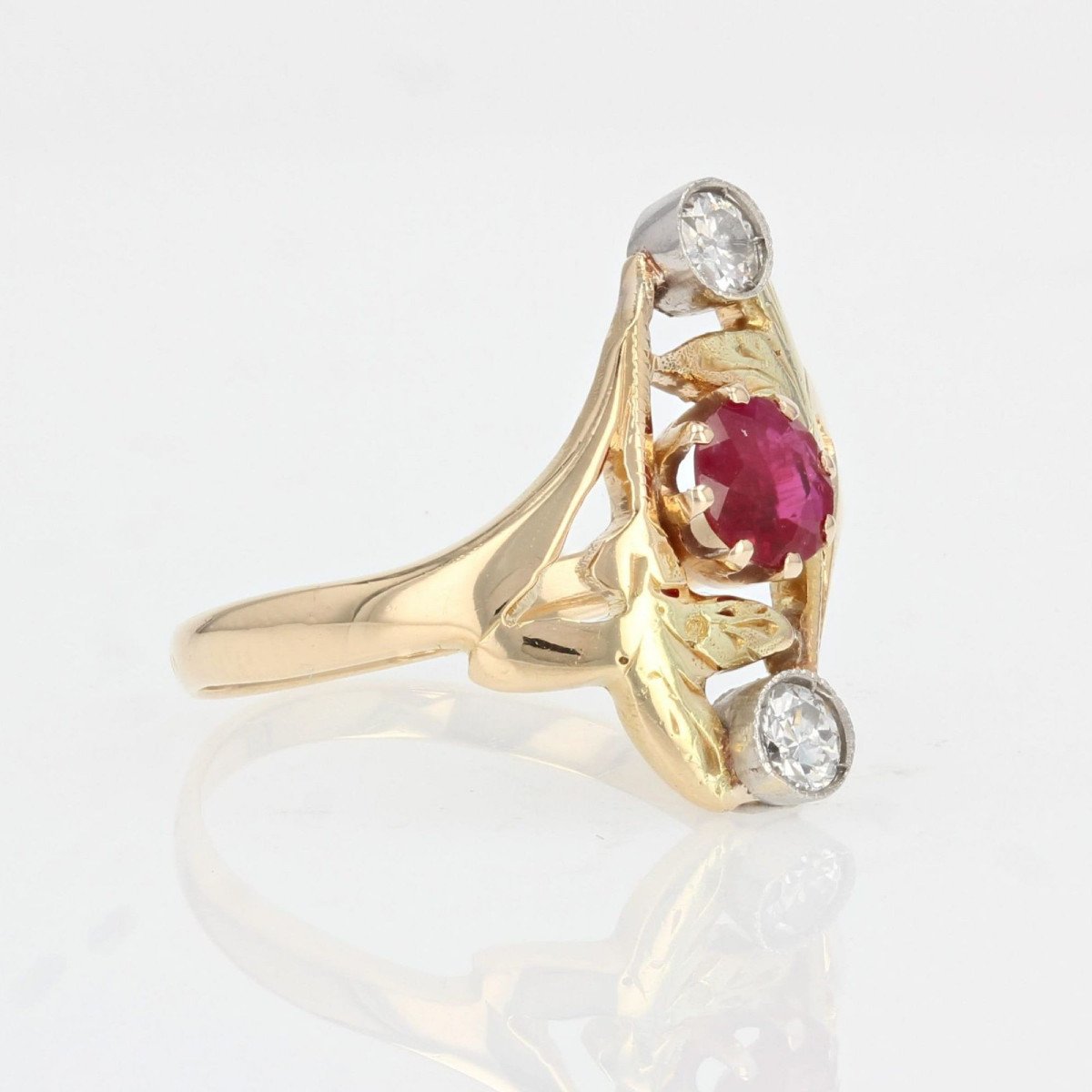 Old Ruby Diamonds Art Nouveau Ring-photo-6