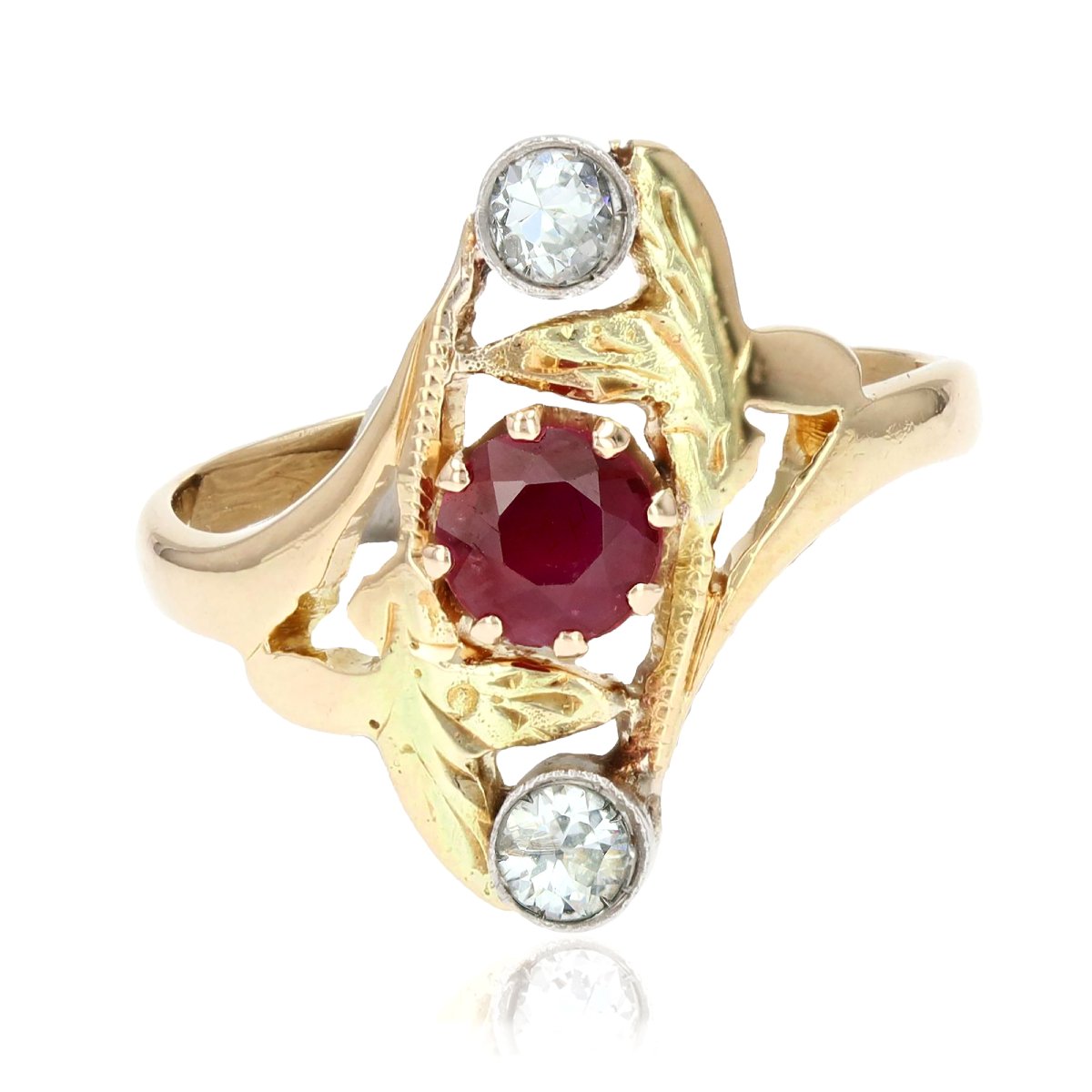 Old Ruby Diamonds Art Nouveau Ring