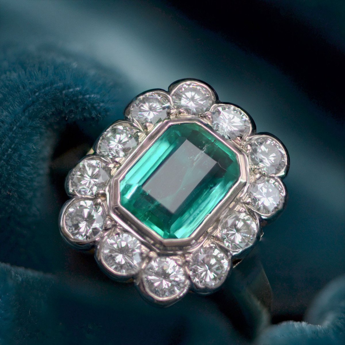 Bague Ancienne émeraude Et Diamants Rectangulaire-photo-3