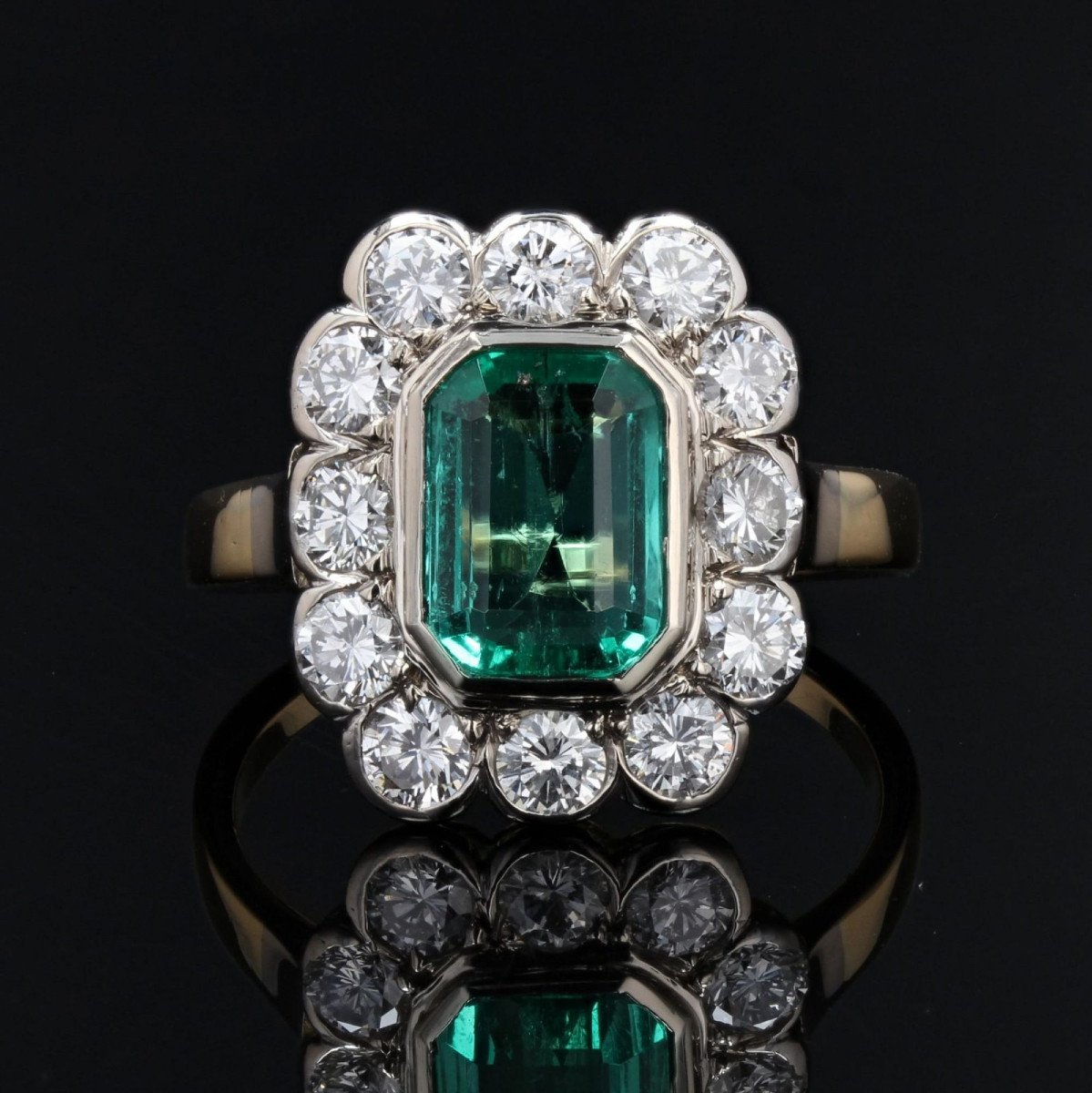 Bague Ancienne émeraude Et Diamants Rectangulaire-photo-4