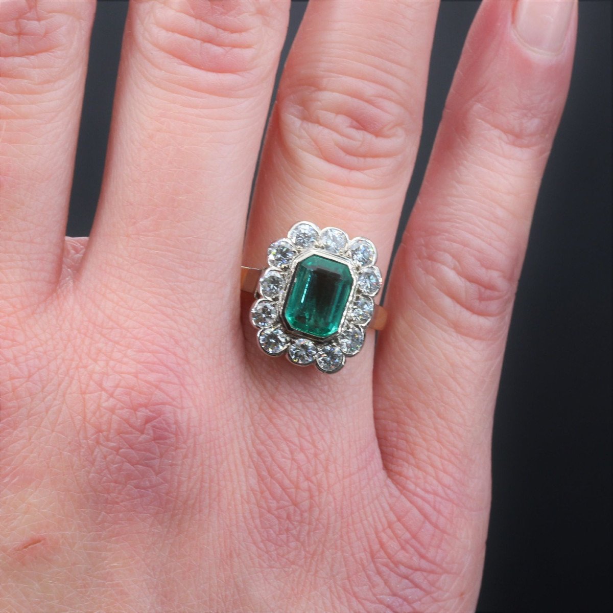 Old Emerald And Rectangular Diamond Ring-photo-6