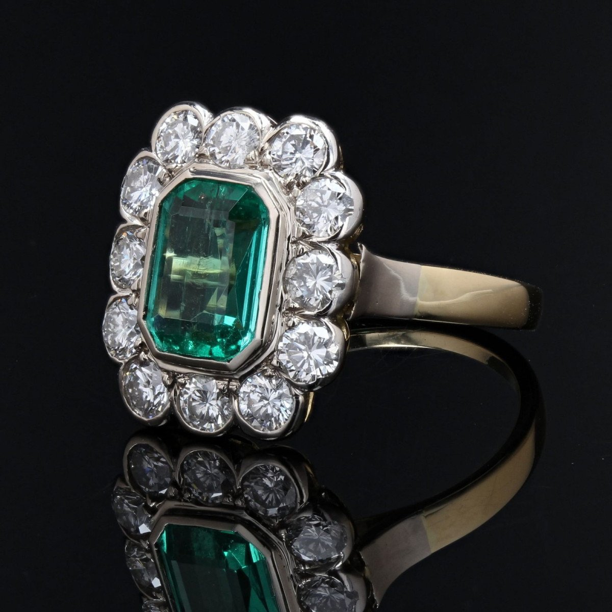 Bague Ancienne émeraude Et Diamants Rectangulaire-photo-2