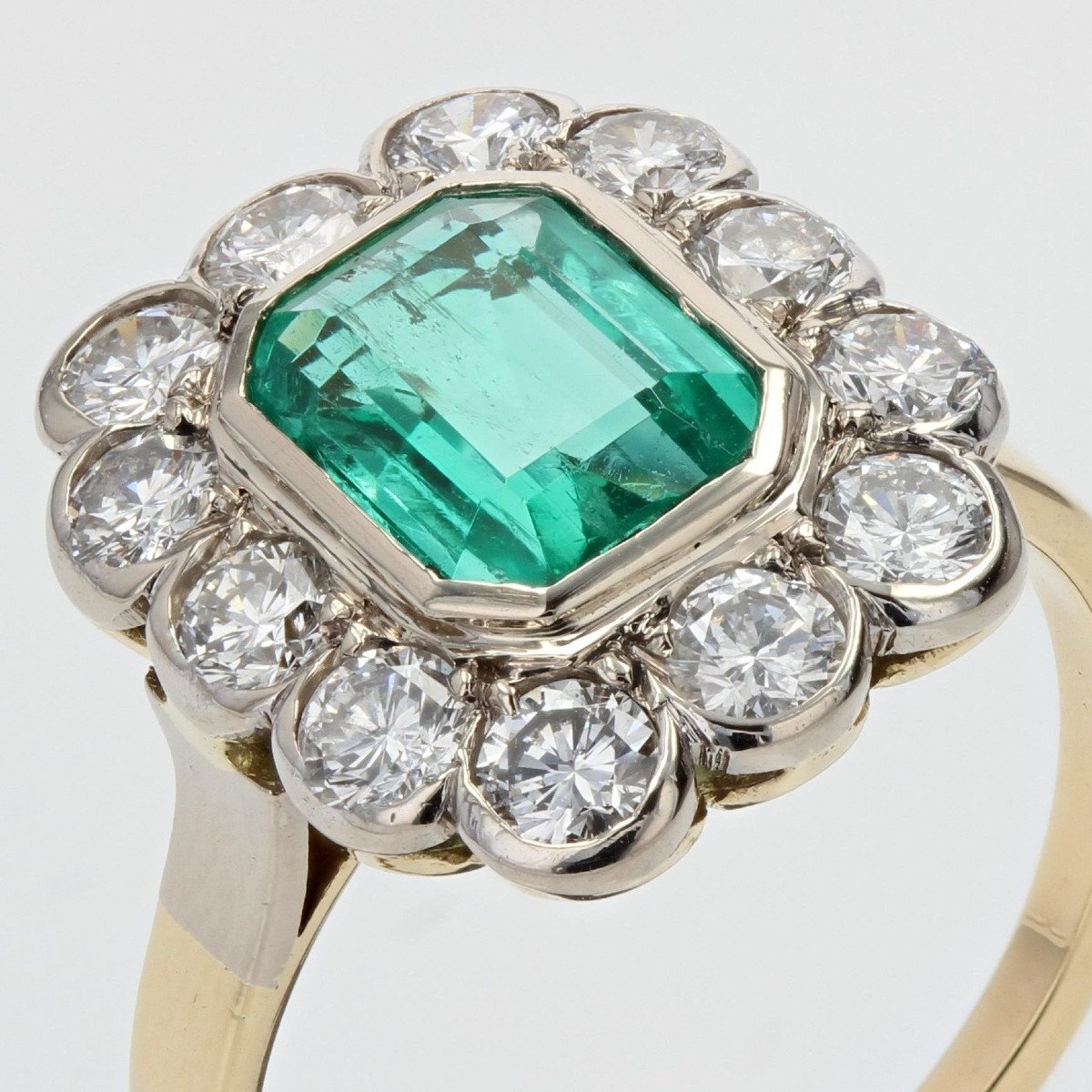Bague Ancienne émeraude Et Diamants Rectangulaire-photo-5