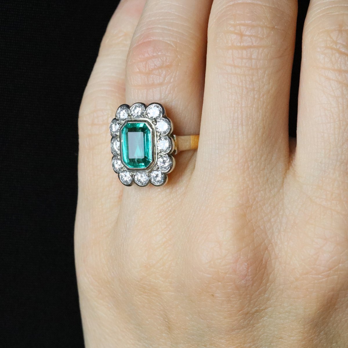 Bague Ancienne émeraude Et Diamants Rectangulaire-photo-6