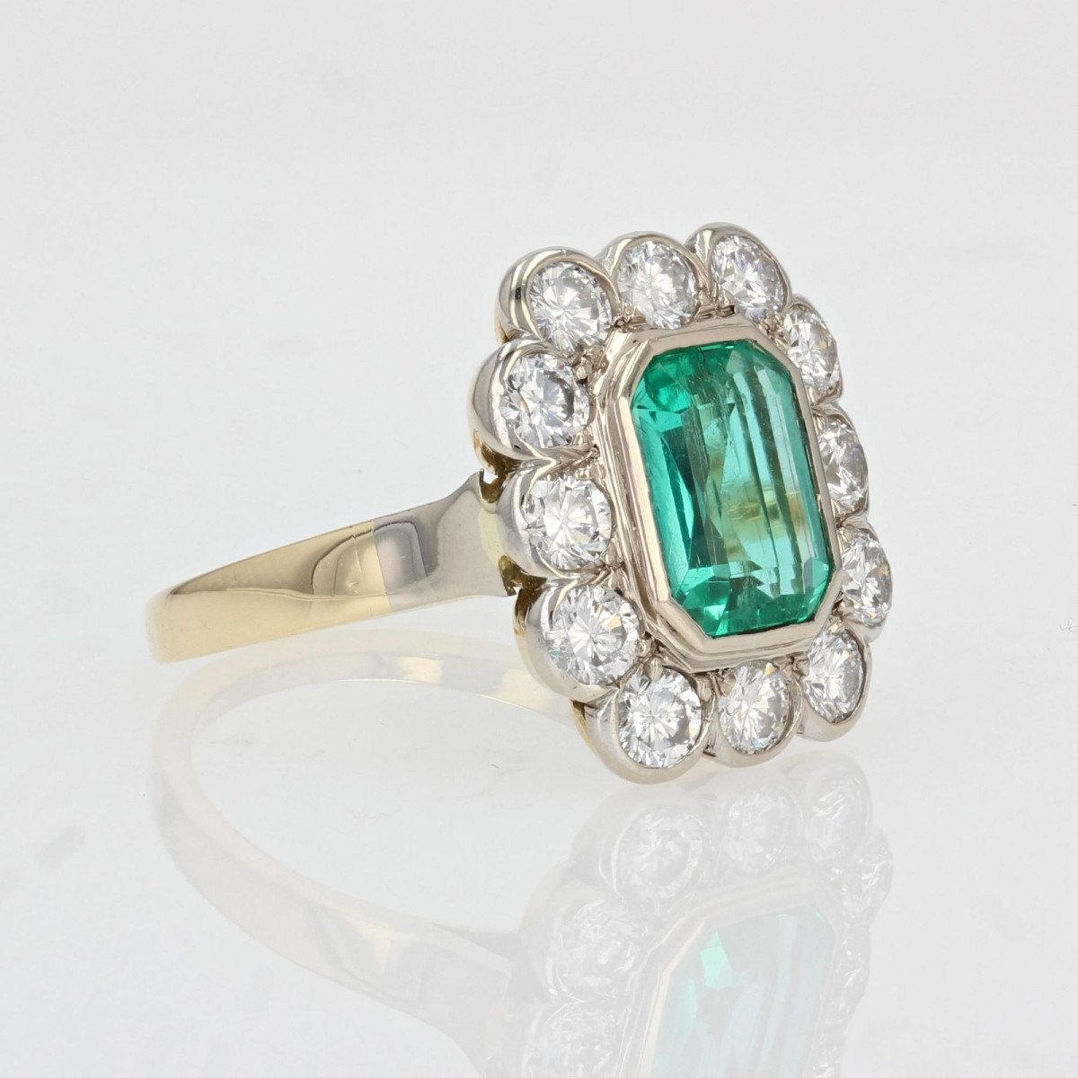 Bague Ancienne émeraude Et Diamants Rectangulaire-photo-7
