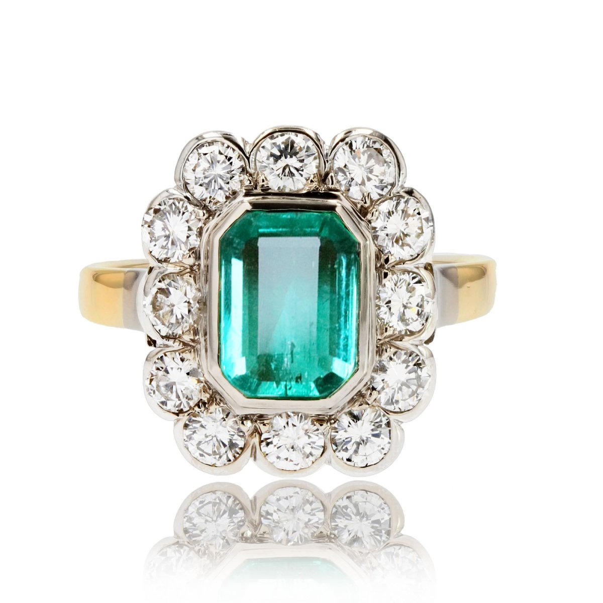 Bague Ancienne émeraude Et Diamants Rectangulaire