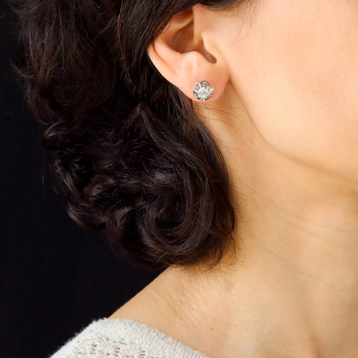 Boucles d'Oreilles Diamants Serti Dahlia-photo-4