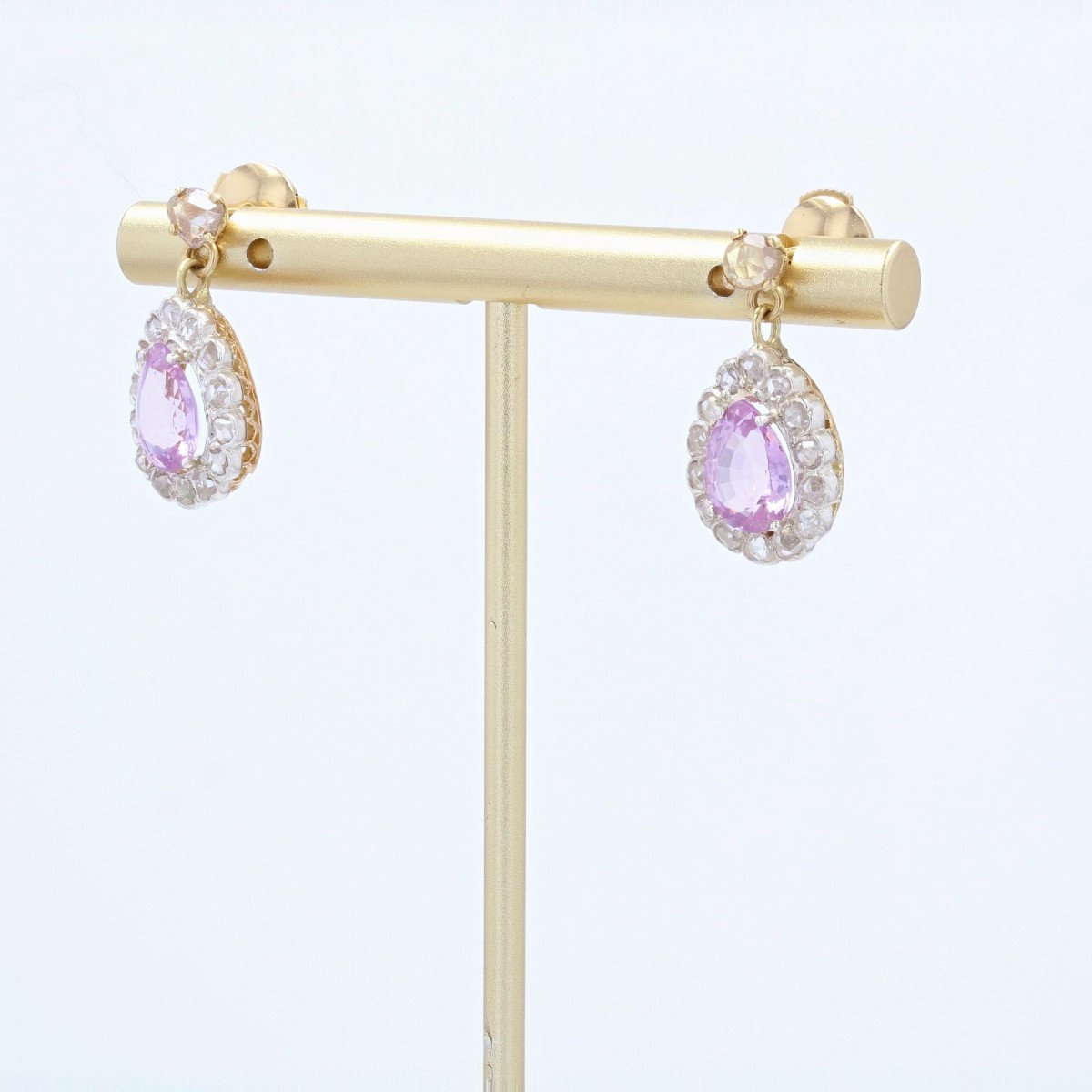 Antique Purple Sapphires And Rose Cut Diamonds Earrings-photo-3
