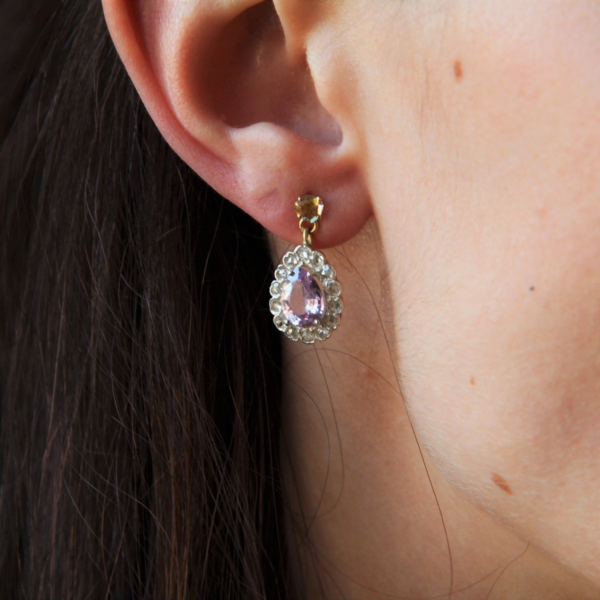 Antique Purple Sapphires And Rose Cut Diamonds Earrings-photo-2