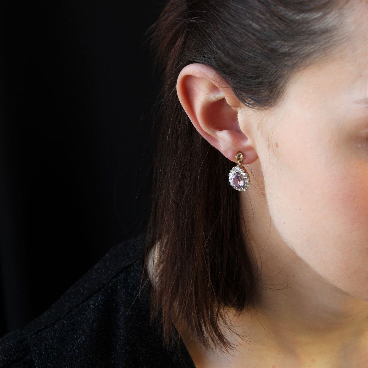 Antique Purple Sapphires And Rose Cut Diamonds Earrings-photo-6
