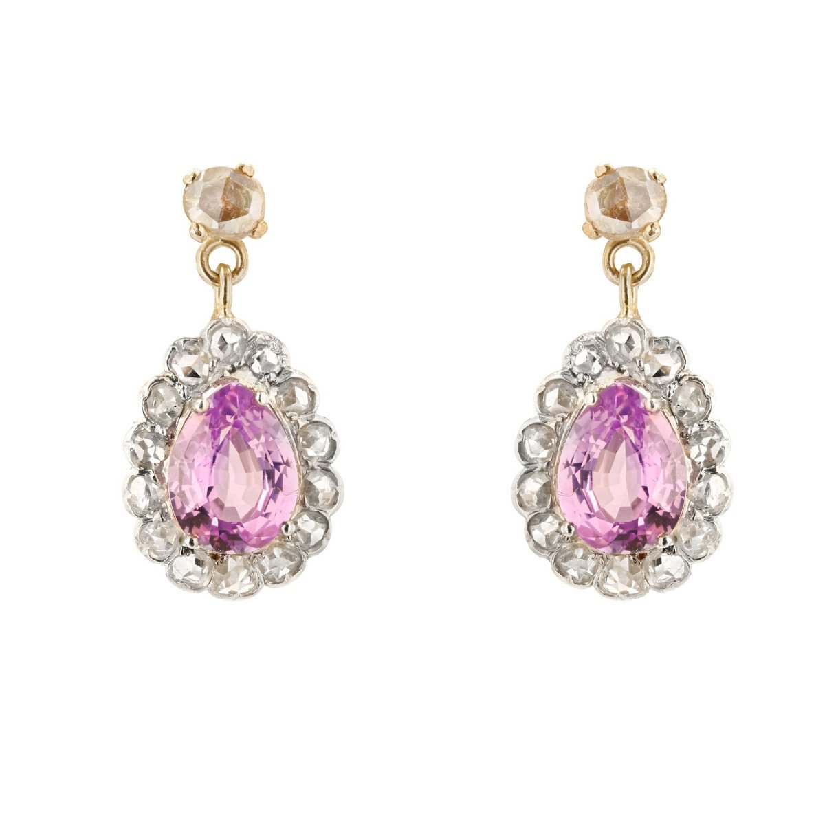 Antique Purple Sapphires And Rose Cut Diamonds Earrings