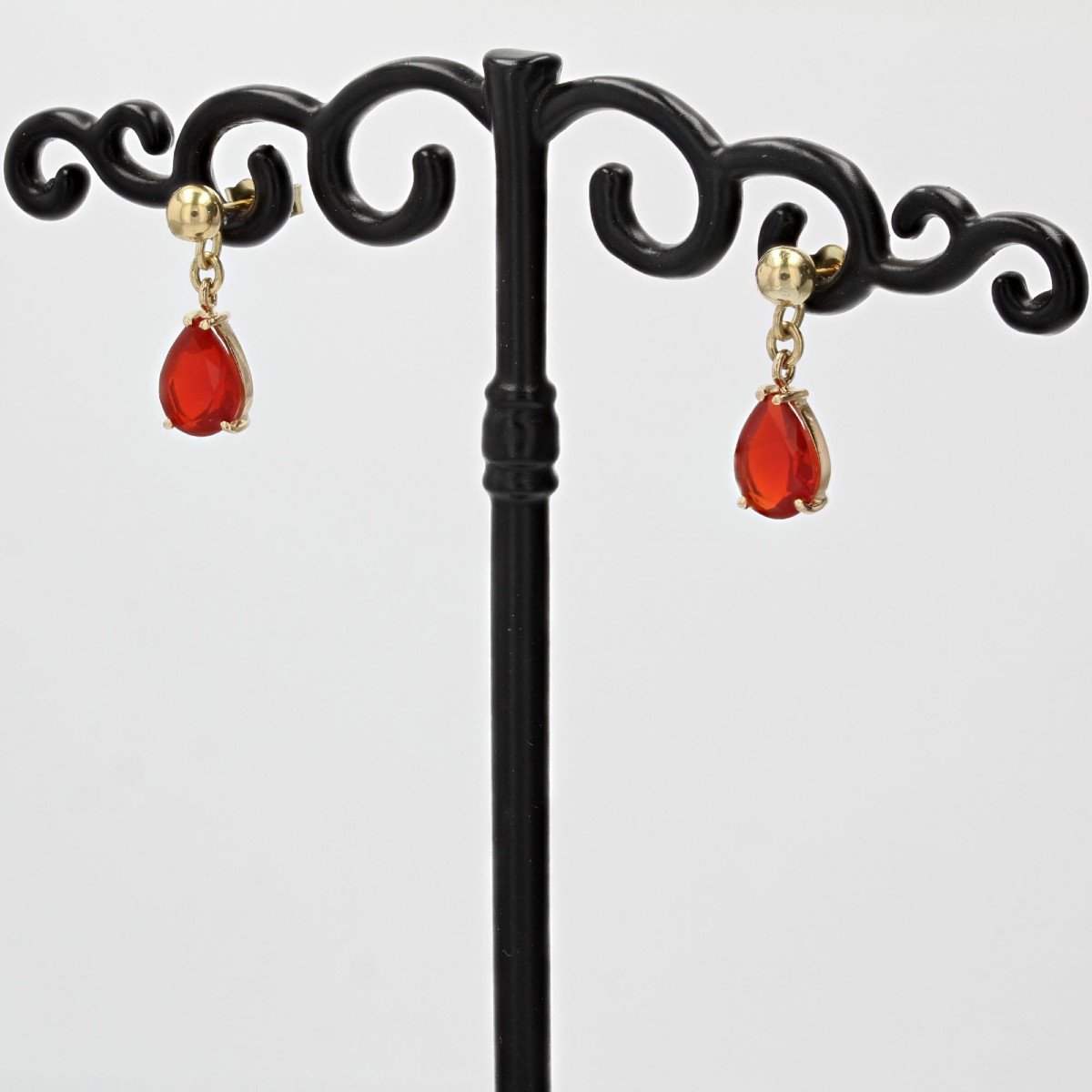 Boucles d'Oreilles Or Jaune Et Opales De Feu-photo-3