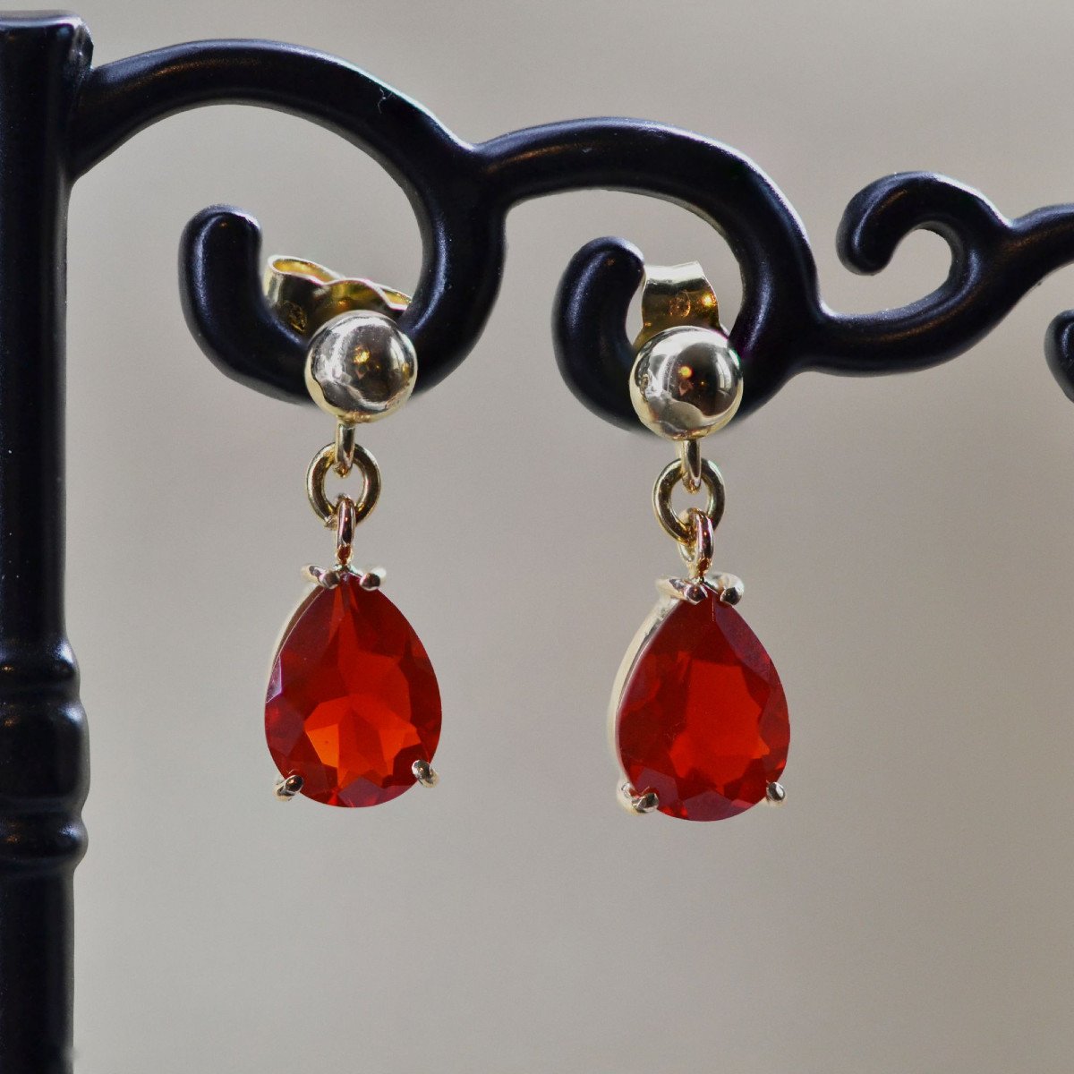 Boucles d'Oreilles Or Jaune Et Opales De Feu-photo-4