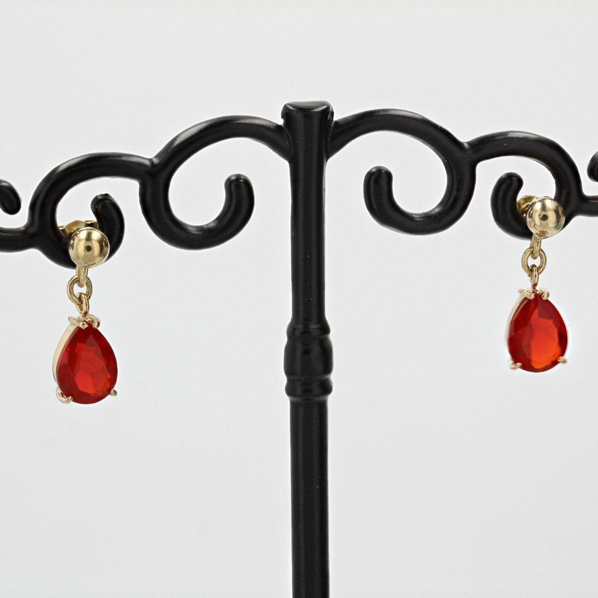 Boucles d'Oreilles Or Jaune Et Opales De Feu-photo-3