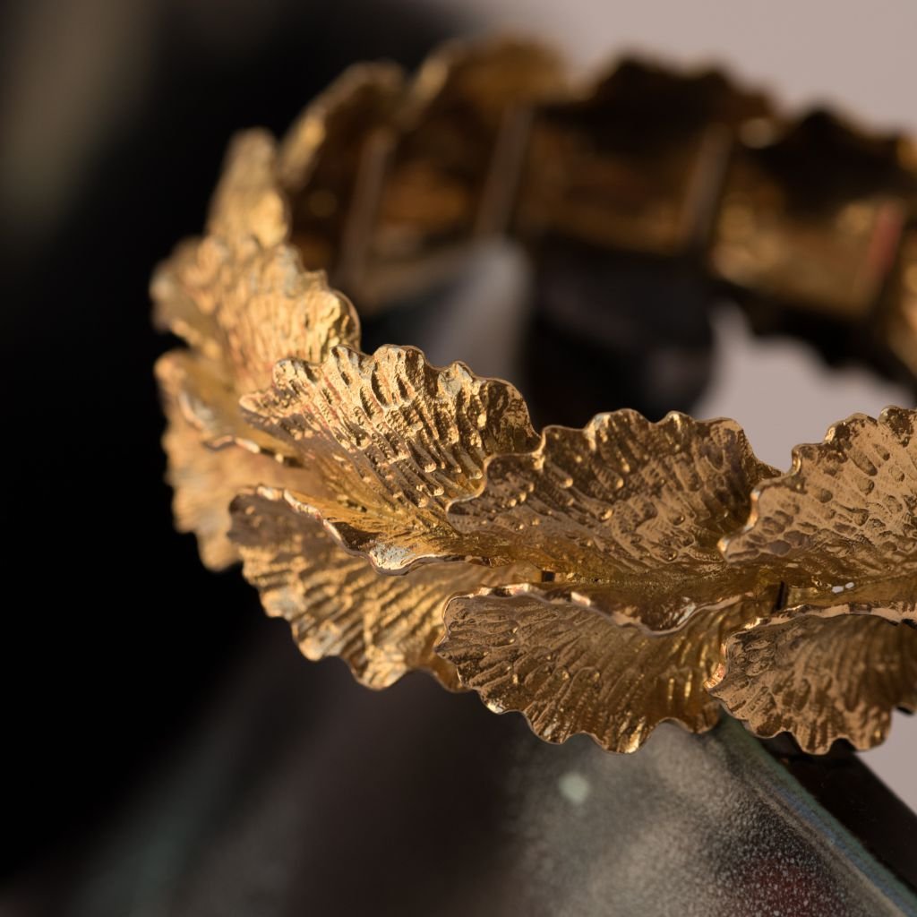 Vintage Motif Bracelet Gold Leaves - 68,6g - 1960 - Reference: Cv 3-photo-4