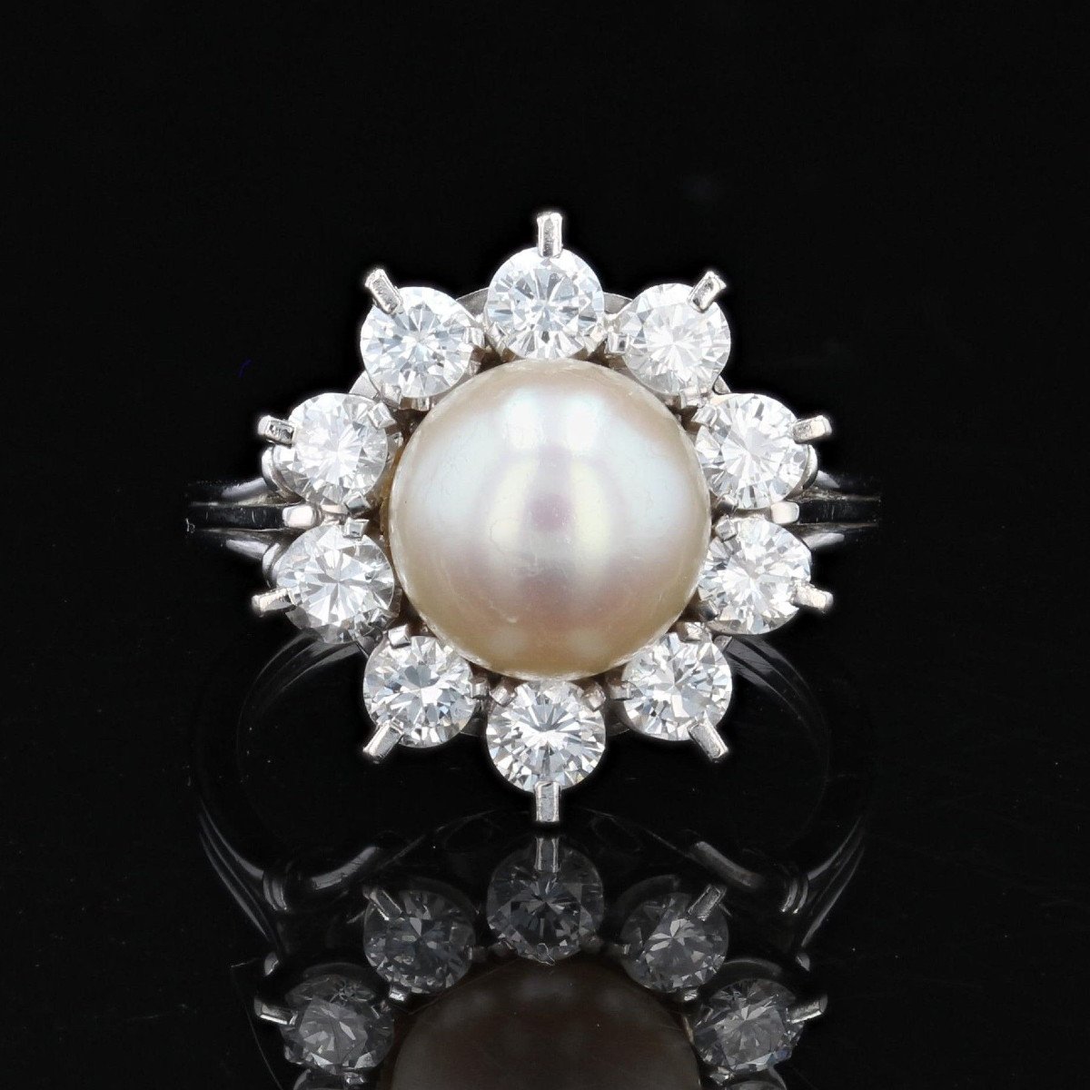 Bague Ancienne Flocon Perle Et Diamants-photo-3