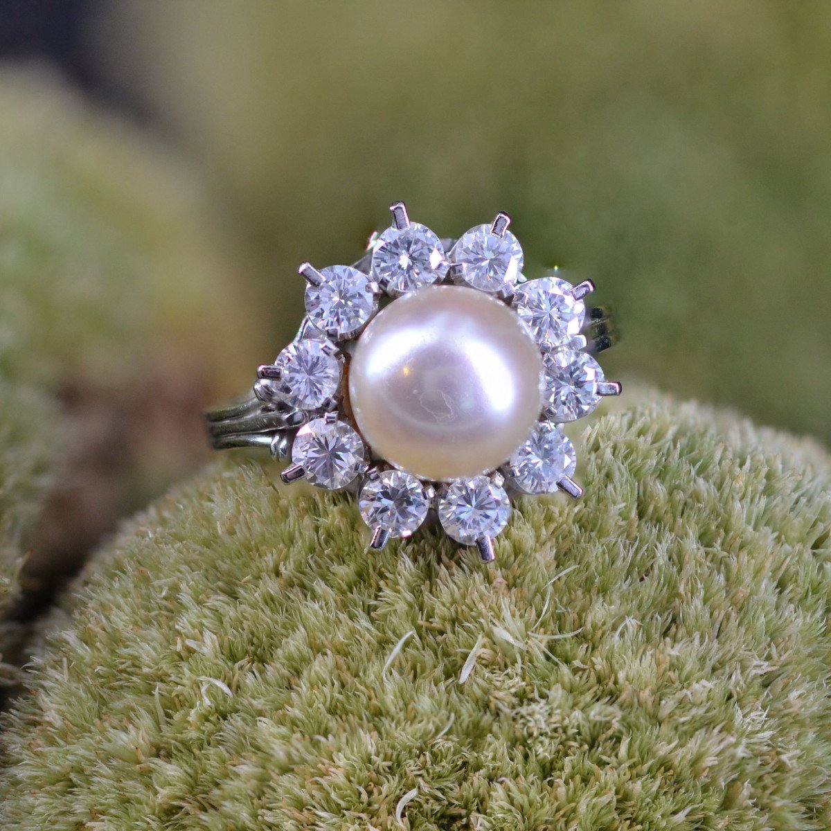 Bague Ancienne Flocon Perle Et Diamants-photo-4