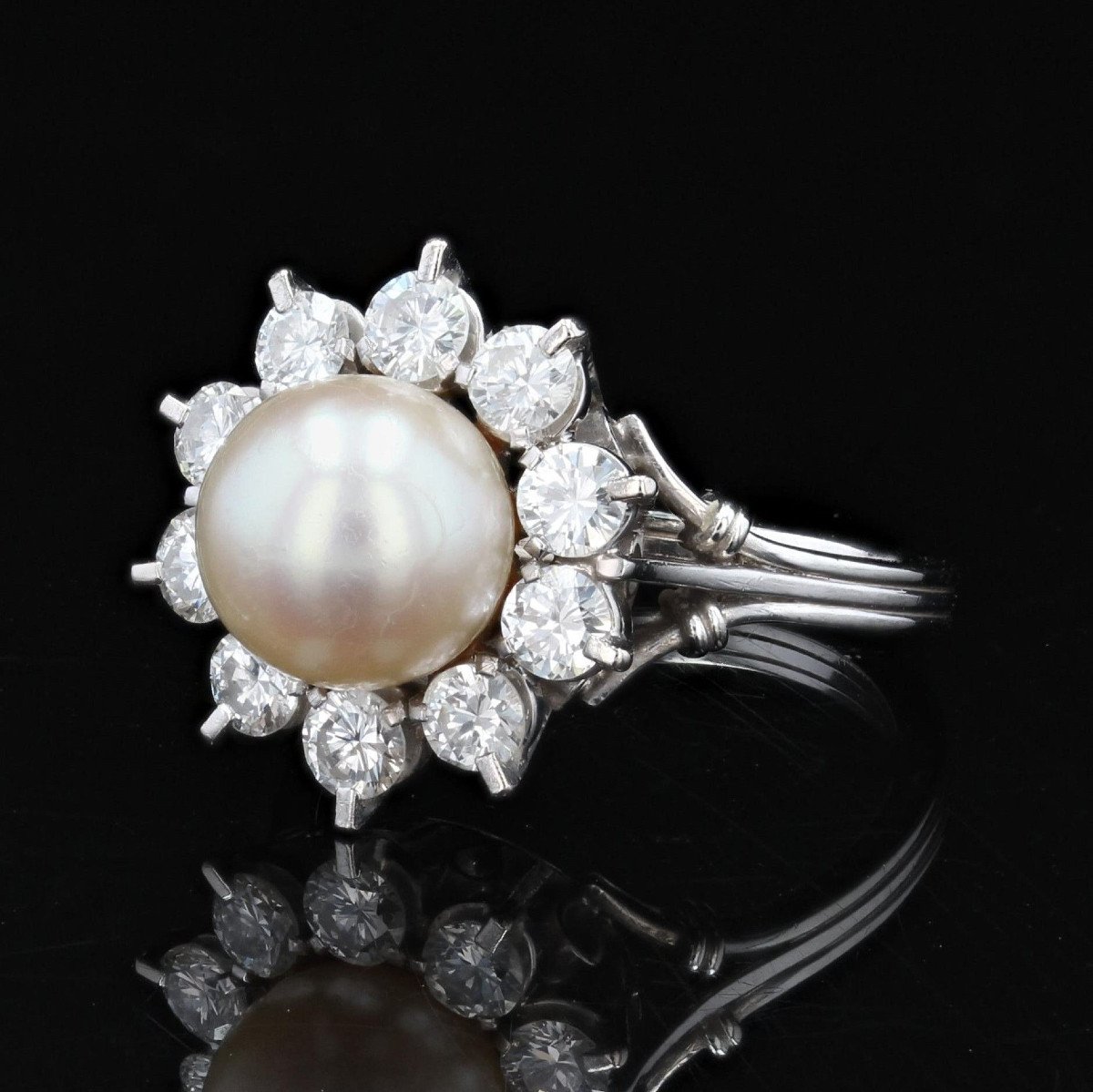 Bague Ancienne Flocon Perle Et Diamants-photo-2