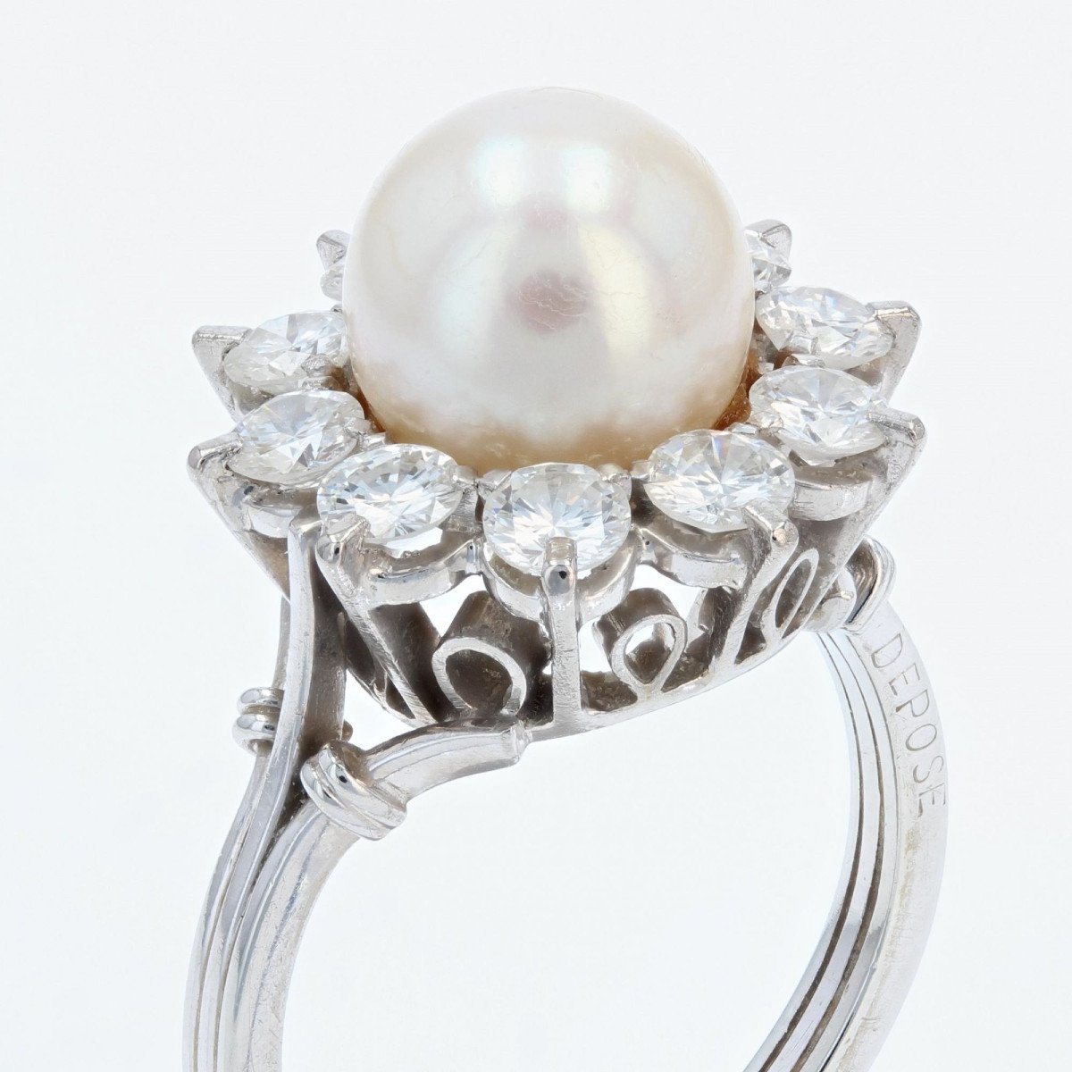 Bague Ancienne Flocon Perle Et Diamants-photo-3