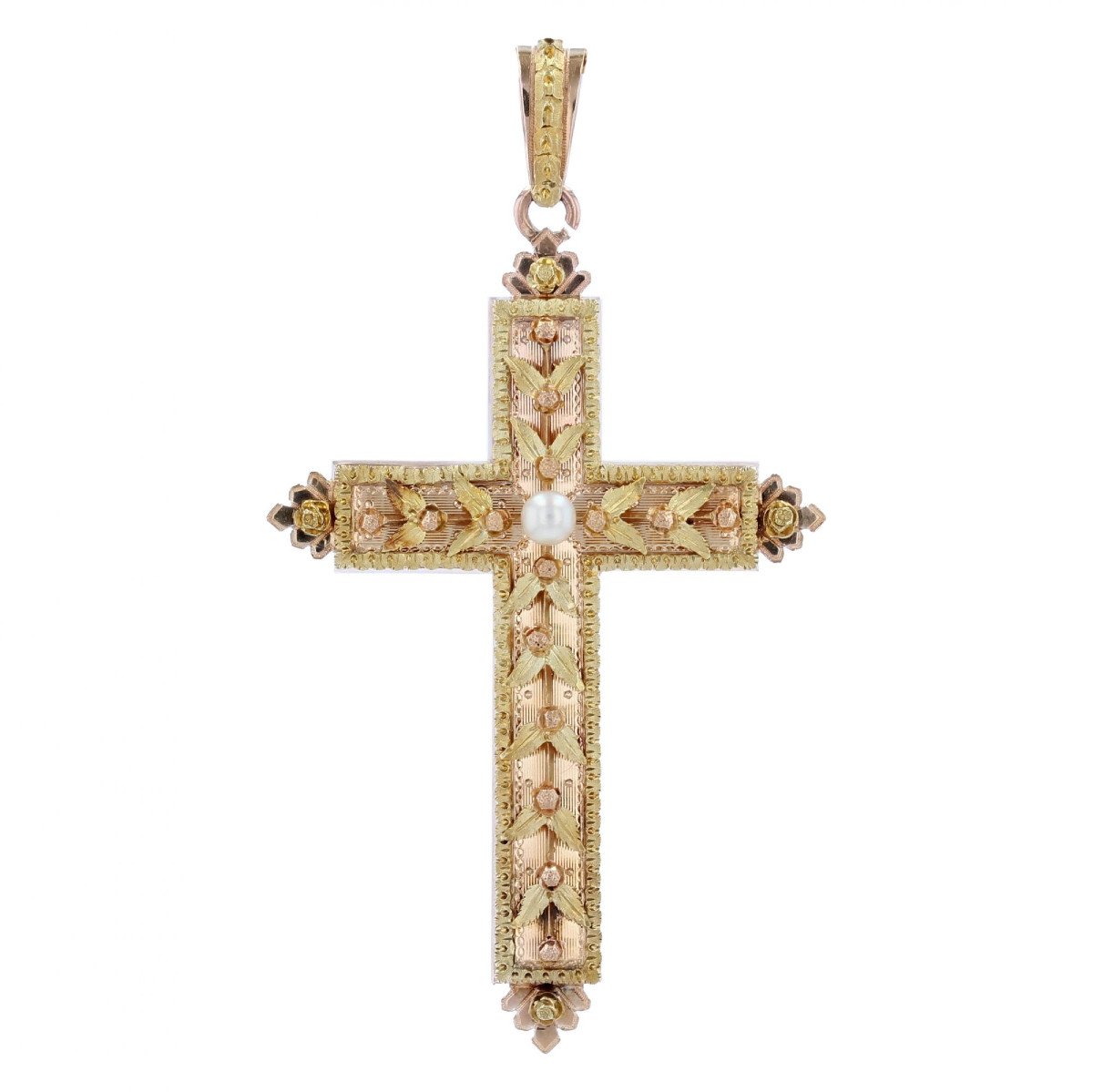 Croix Ancienne Perle Ors Vert Et Rose