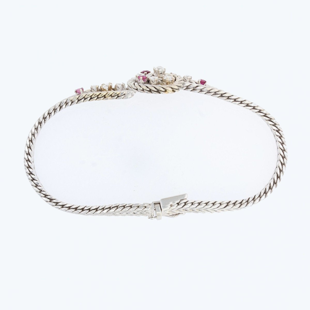 Vintage Bracelet White Gold Ruby Diamonds-photo-4