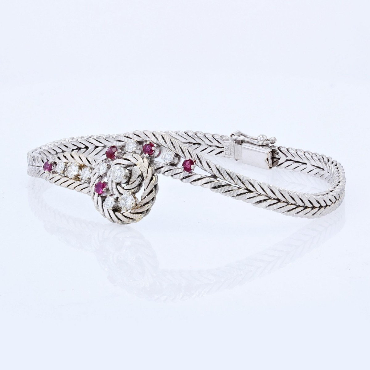 Vintage Bracelet White Gold Ruby Diamonds-photo-1