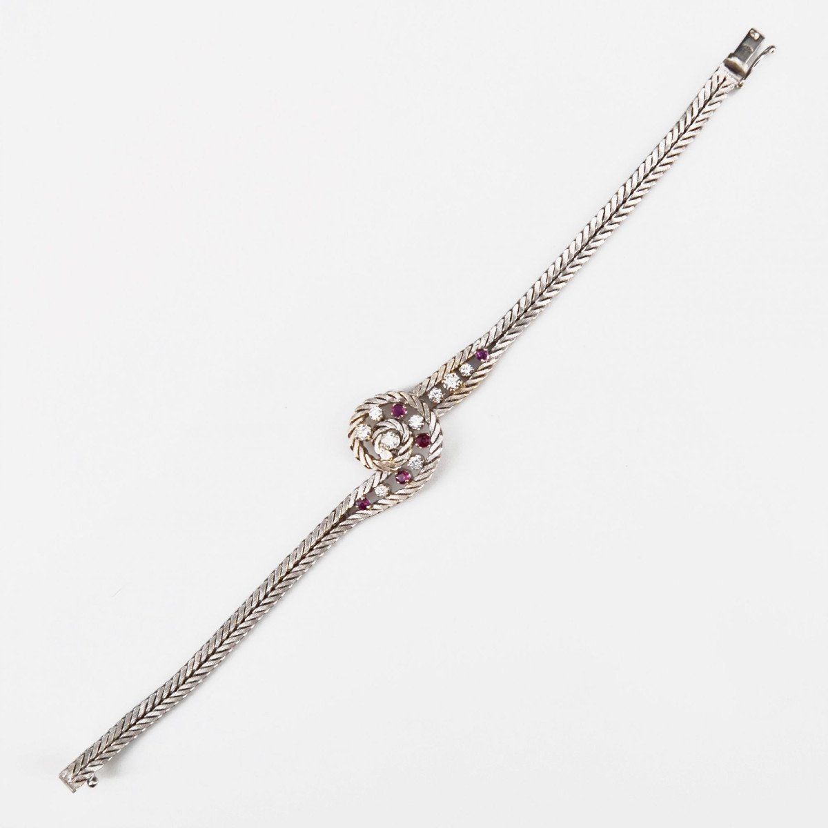 Vintage Bracelet White Gold Ruby Diamonds-photo-5
