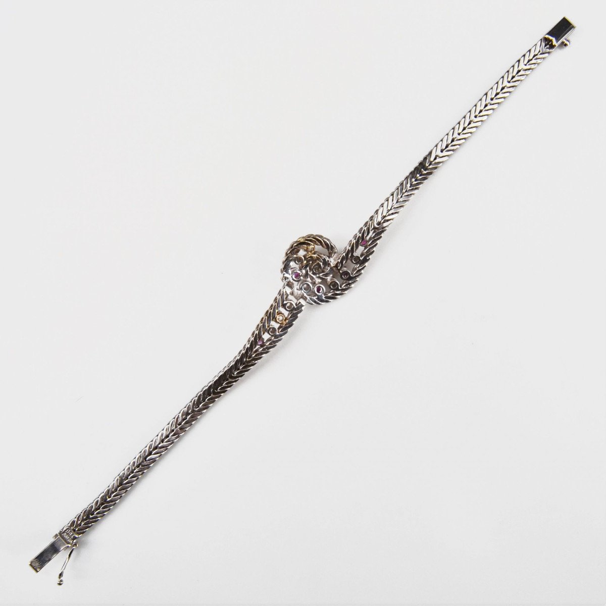 Vintage Bracelet White Gold Ruby Diamonds-photo-6