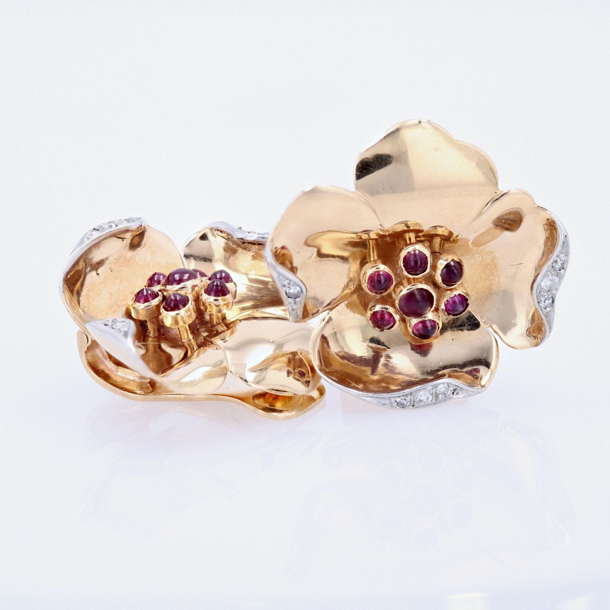 Retro Flower Ruby Diamond Ear Clips-photo-4