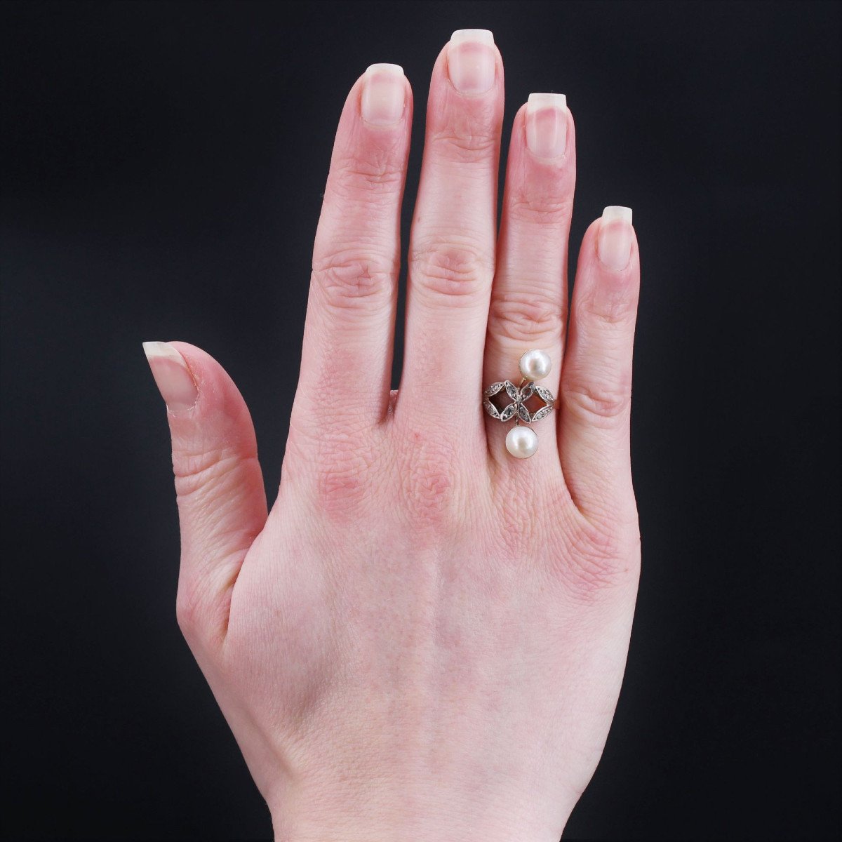 Bague Ancienne Duo Perles Et Diamants-photo-2