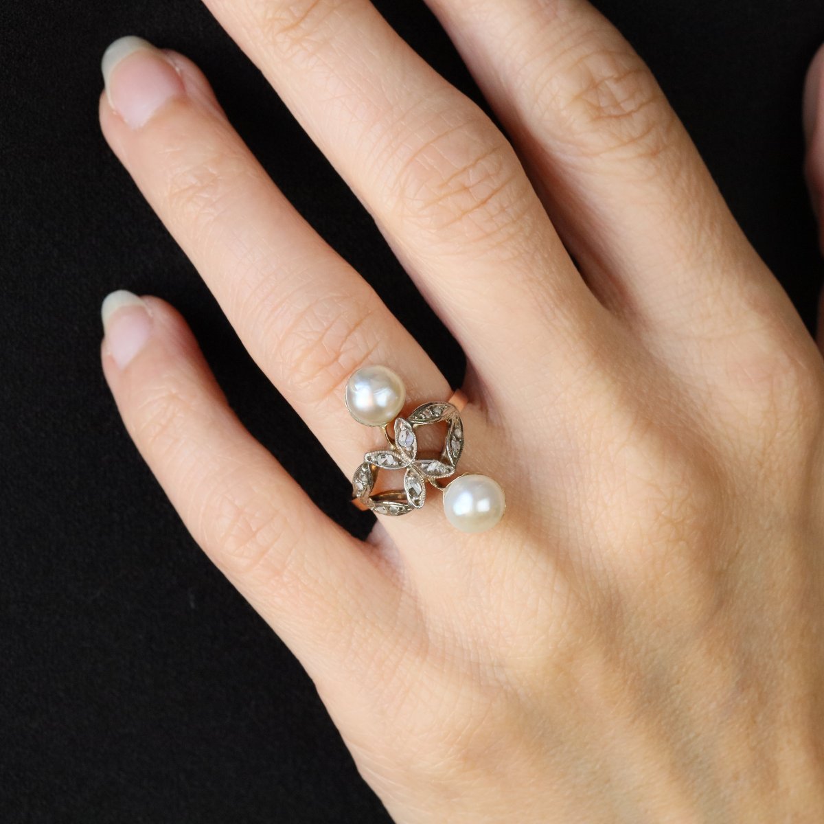Bague Ancienne Duo Perles Et Diamants-photo-2