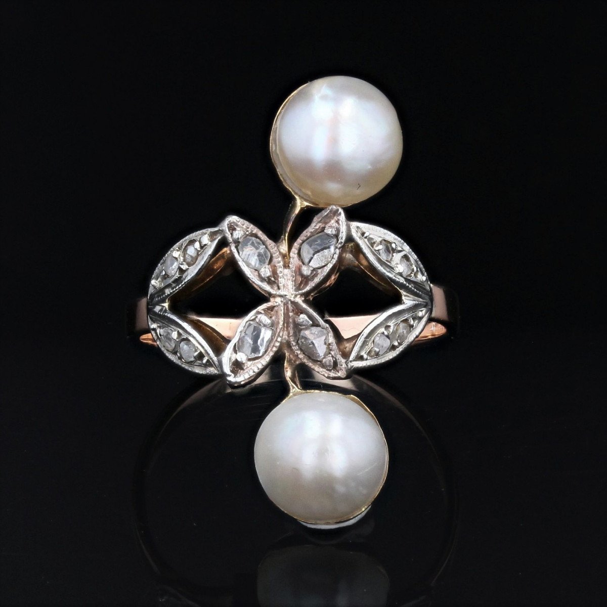 Bague Ancienne Duo Perles Et Diamants-photo-4