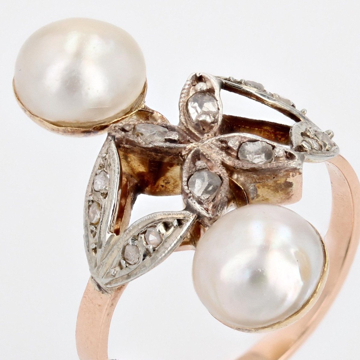 Bague Ancienne Duo Perles Et Diamants-photo-5