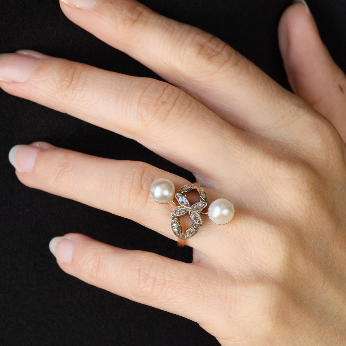 Bague Ancienne Duo Perles Et Diamants-photo-2