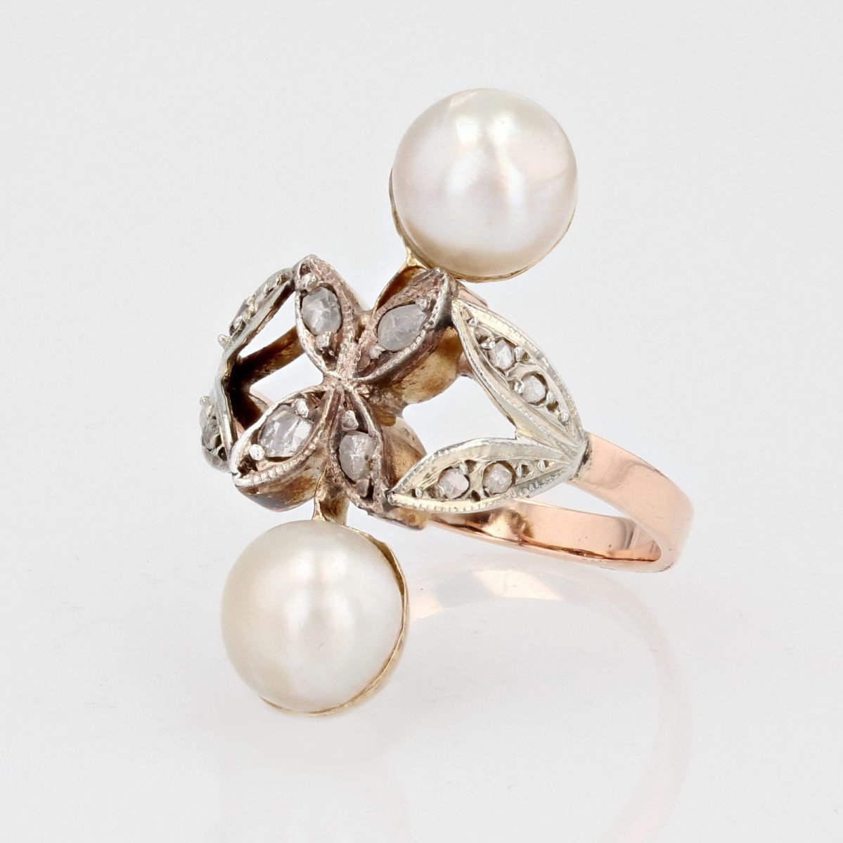 Bague Ancienne Duo Perles Et Diamants-photo-3