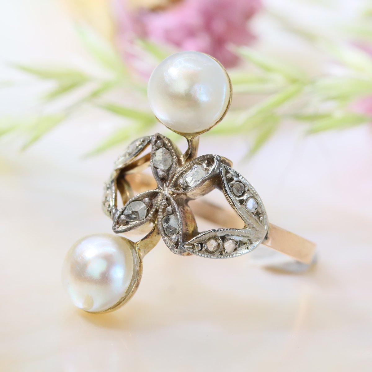Bague Ancienne Duo Perles Et Diamants-photo-4
