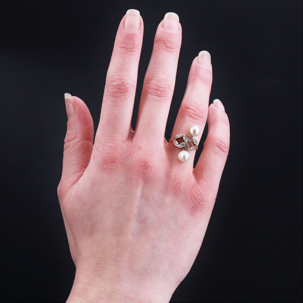 Bague Ancienne Duo Perles Et Diamants-photo-6