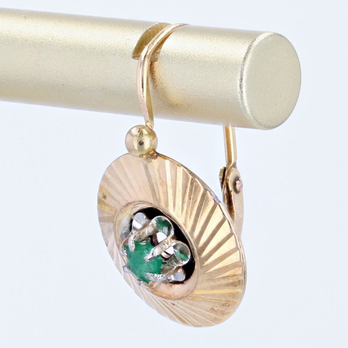 Dormeuses Earrings In Yellow Gold And Emeralds-photo-4